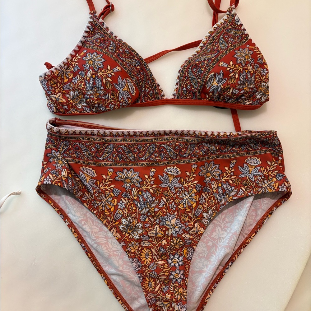 Rust Paisley Floral Two-Piece Bikini
